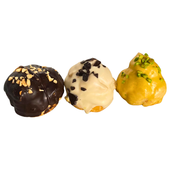 Gefüllte Windbeutel | Pistazie, Schokolade und weiße Schokolade