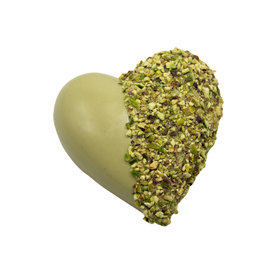 Pistachio chocolate heart filled with crunchy cream