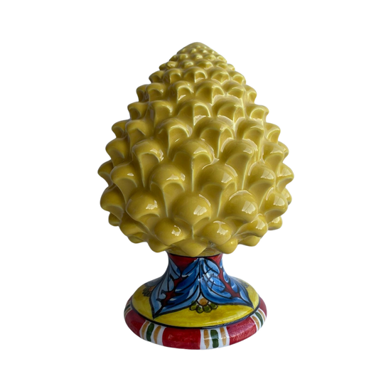 Yellow pinecone decorated foot 20cm | Caltagirone