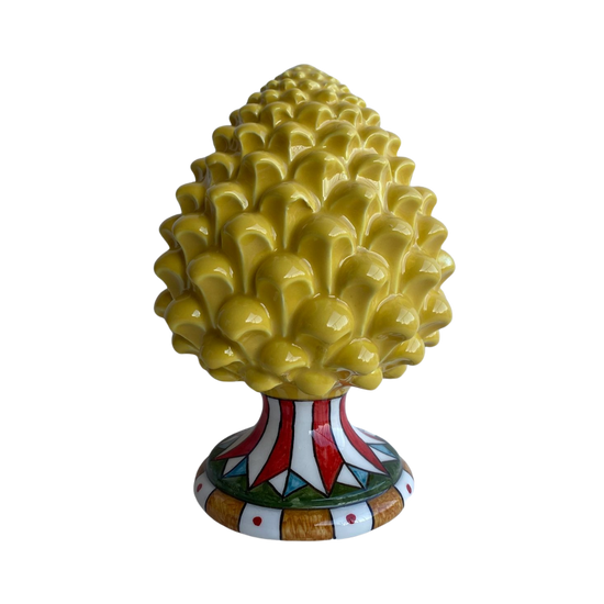 Pied décoré en pomme de pin jaune 20cm | Caltagirone