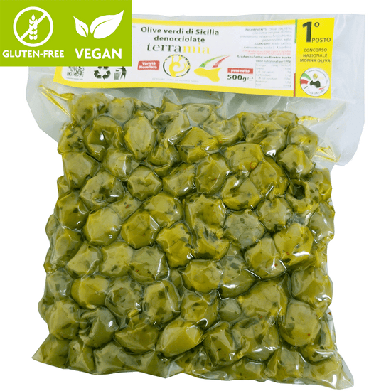 Seasoned pitted green olives